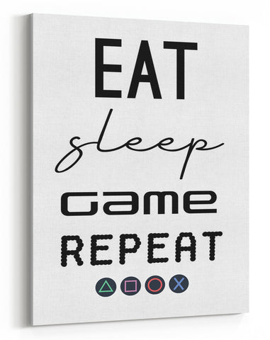 GnG Gaming A4 Word Quote Canvas For Kids Bedrooms Artwork Eat Sleep Game PS