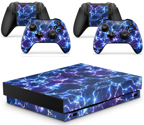 GNG Electric Storm Skin Decal Sticker Compatible with Xbox One X Console + 2 Controller Skins