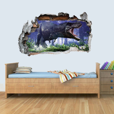 Vinyl Wall Smashed 3D Art Stickers of Illustrated T-REX Dinosaur Poster Bedroom Boys Girls