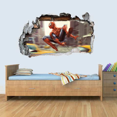 GNG SPIDERMAN Vinyl Smashed Wall Art Decal Stickers Bedroom Boys Girls 3D L