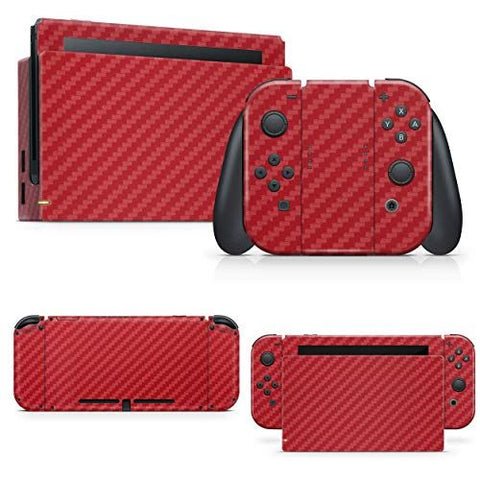 giZmoZ n gadgetZ Carbon Red Colour Skin Decal vinyl Sticker Compatible with Nintendo Switch Console + 1 Controller Skins Set