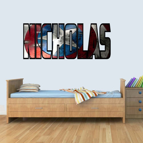 XL Customisable Marvel Shield Childrens Name Stickers Wall Art Decal Vinyl for Boys/Girls Bedroom