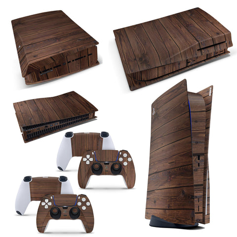 PS5 Disk Console WOOD Skin Decal Mahogany Vinal Sticker + 2 Controller Skins Set
