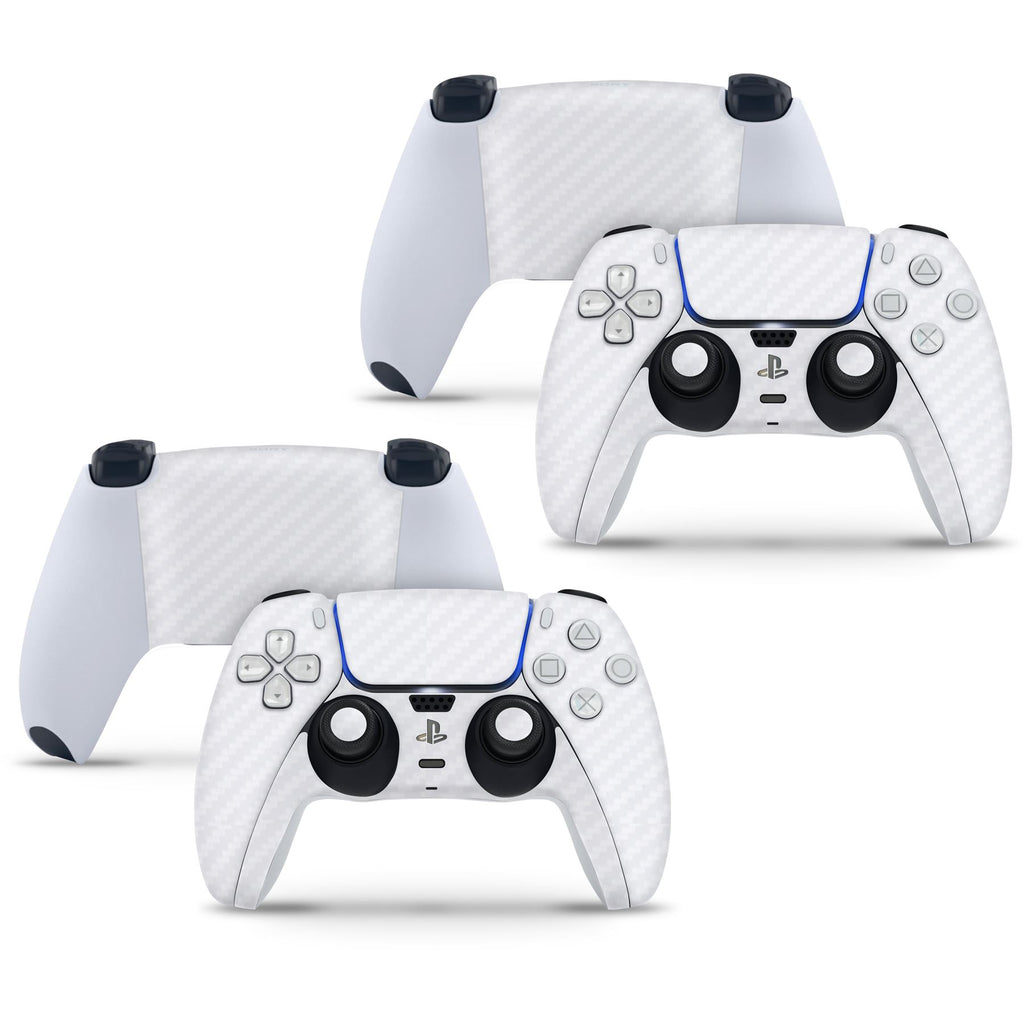 2 x Carbon White Playstation 5 PS5 Controller Skins Full Wrap Vinyl Sticker