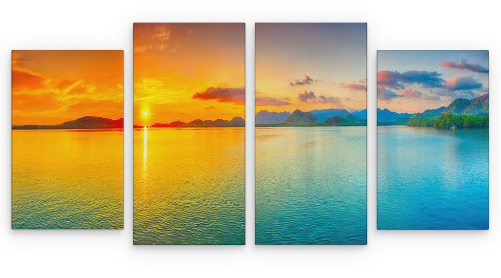 4 Panel 131x 60cm Canvas Wall Art of Beach Sunset  Large for your Living Room Prints - Pictures