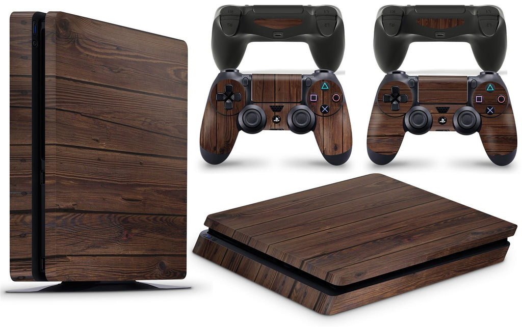 giZmoZ n gadgetZ PS4 SLIM Console WOOD Skin Mahogany Decal Vinal Sticker + 2 Controller Skins Set