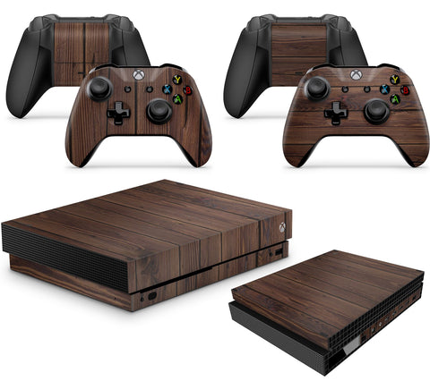 GNG WOOD Skins for Xbox One X XBX Mahogany Console Decal Vinal Sticker + 2 Controller Set