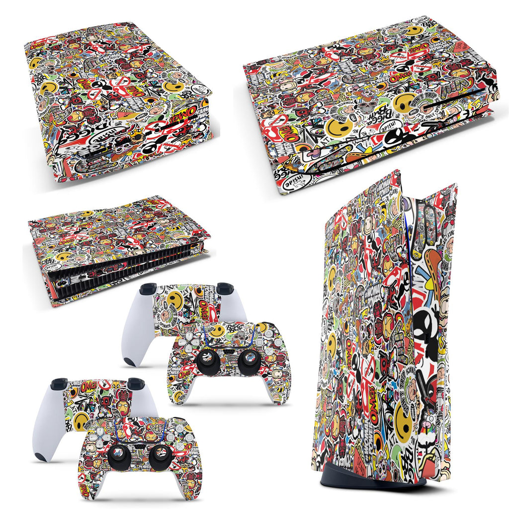 PS5 Disk Console STICKERBOMB Skin Decal Vinal Sticker + 2 Controller Skins Set