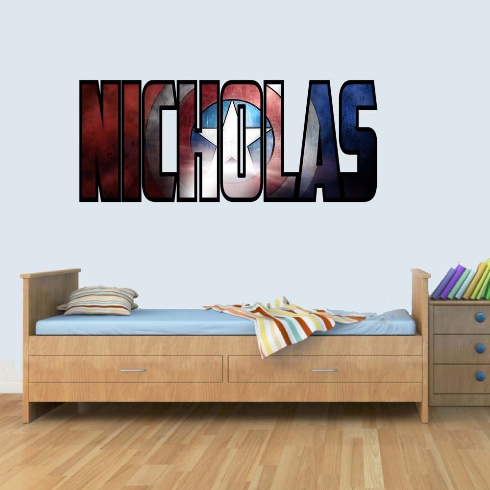 XL Personalized Super Hero Shield Children's Name Stickers Wall Art Decal Vinyl for Boys/Girls Bedroom