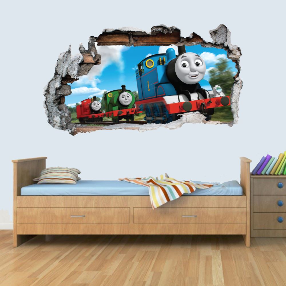 GNG Trains 3D Smashed Wall Art Decal Vinyl Sticker Boys Girls Bedroom Trains M